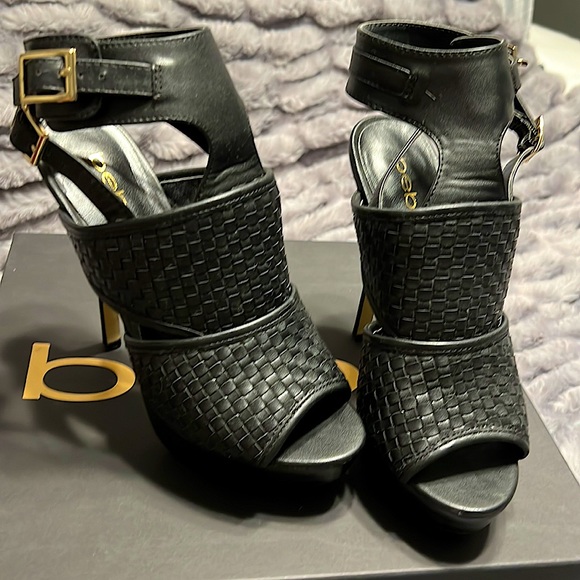 Bebe Black Platform Heels - Picture 1 of 8
